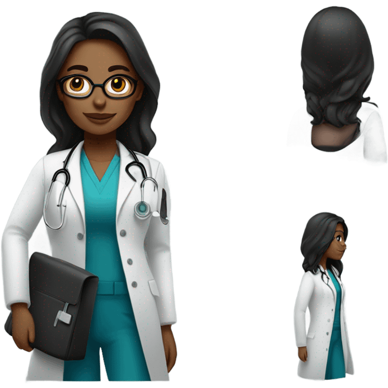 Beautiful woman with bright skin long hair and black doctor profession will go to work emoji