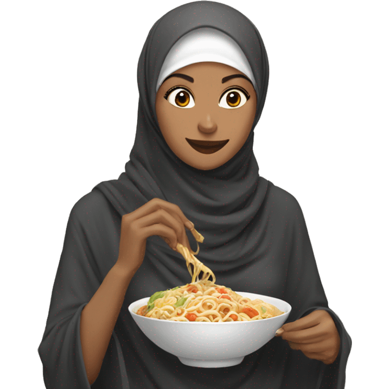 Hijabi eating ramen emoji