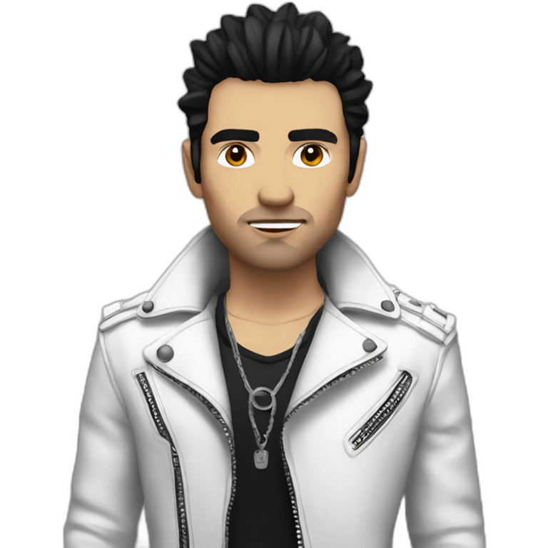 Punk male,dark hair, with white leather jacket emoji