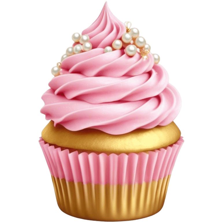 Cinematic Realistic Pink Cupcakes, fluffy pastel pink frosting swirled elegantly on top of golden cupcakes, tiny edible pearls adding a delicate touch, soft warm lighting creating a dreamy atmosphere, glowing with sweetness and charm. emoji