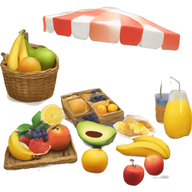 Beach picnic with fruits emoji