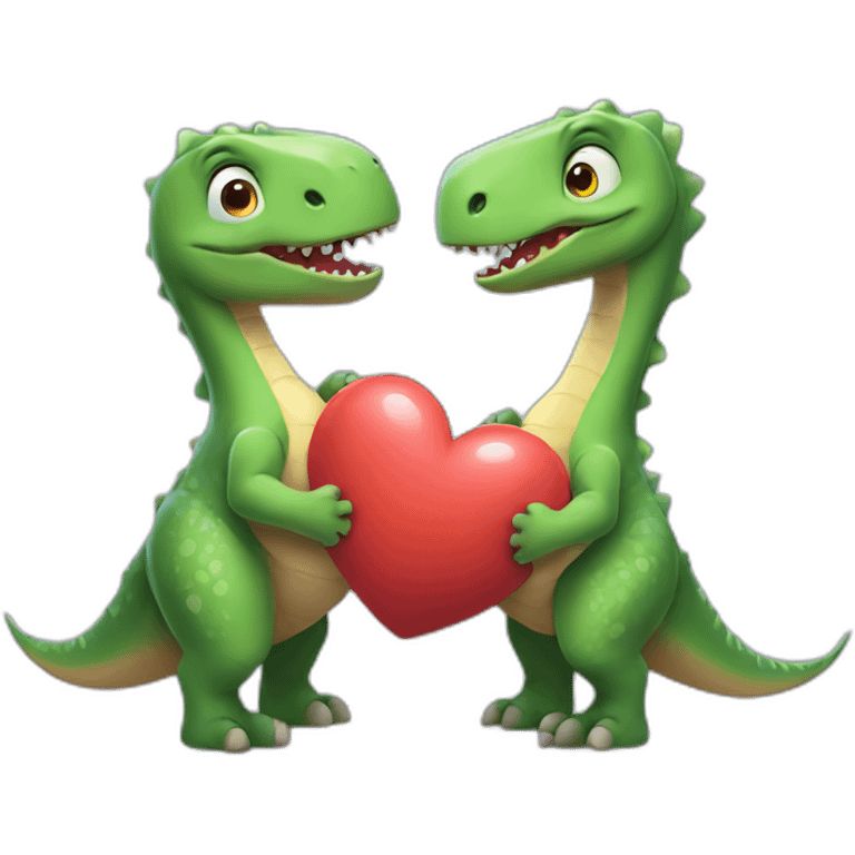 Two dinosaurs holding a heart emoji