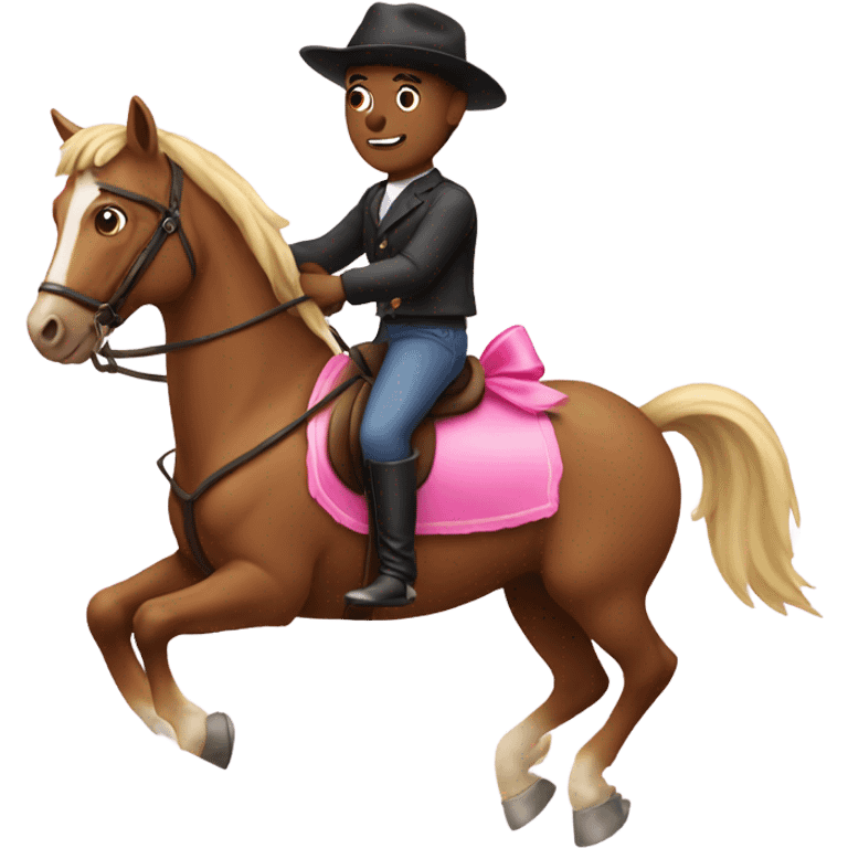 Men riding a horse with a pink bow  emoji