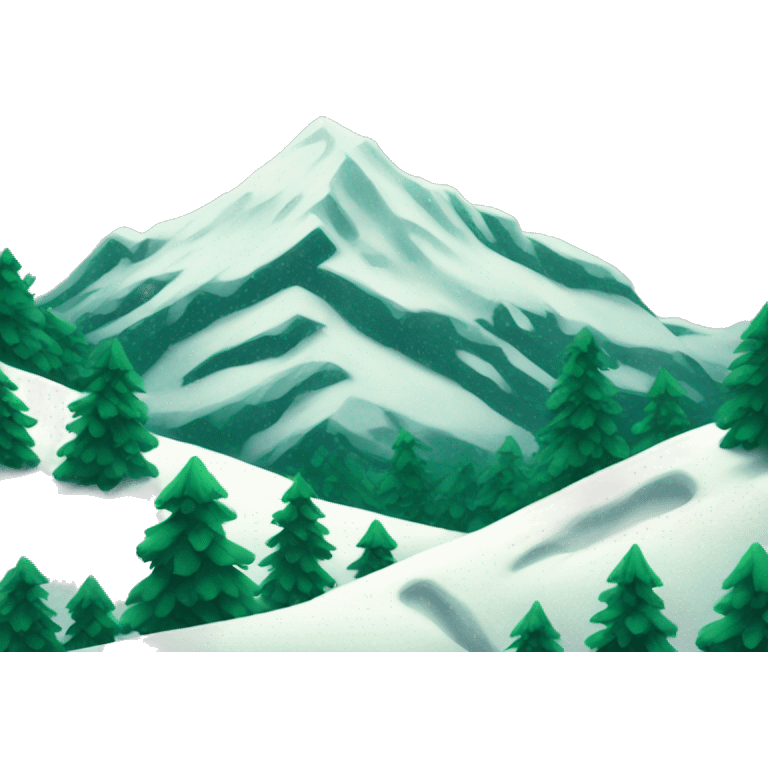 Snowfall on mountain with evergreen trees emoji