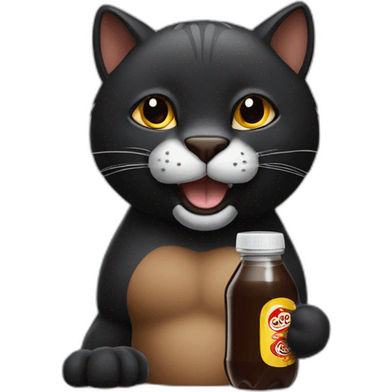 a black big cat with brown eyes holds a bottle cap in his mouth emoji