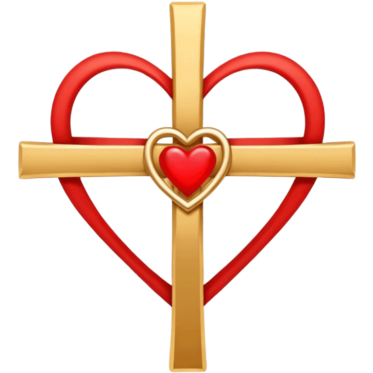 Two red  heart outlines  entwined with a simple gold cross  emoji