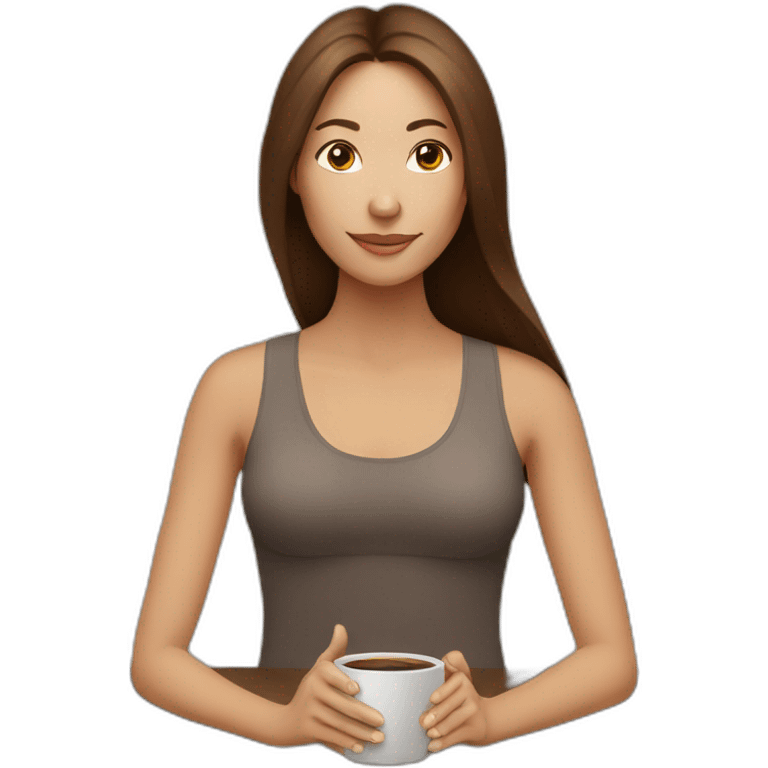 Yoga Woman long brown hair drinks coffee emoji