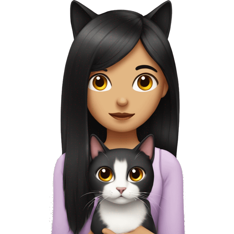 cat with a girl who has long streight black hair emoji