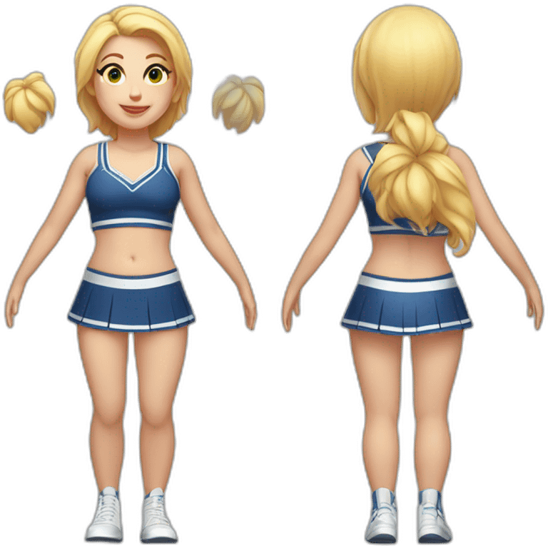 Full body Caucasian curvy cheerleader back and front views emoji