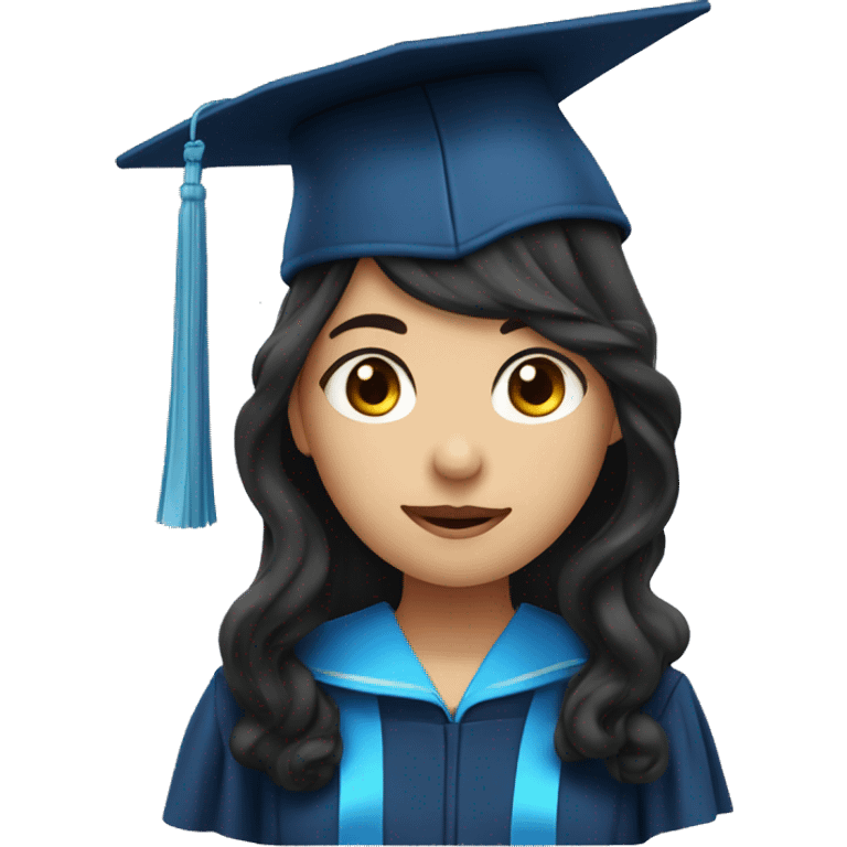 asian girl wearing blue graduation cap with long curly black hair emoji