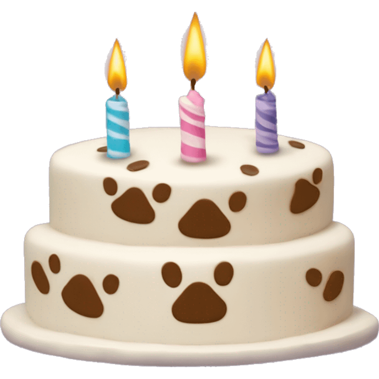 Paw print birthday cake with three candles emoji