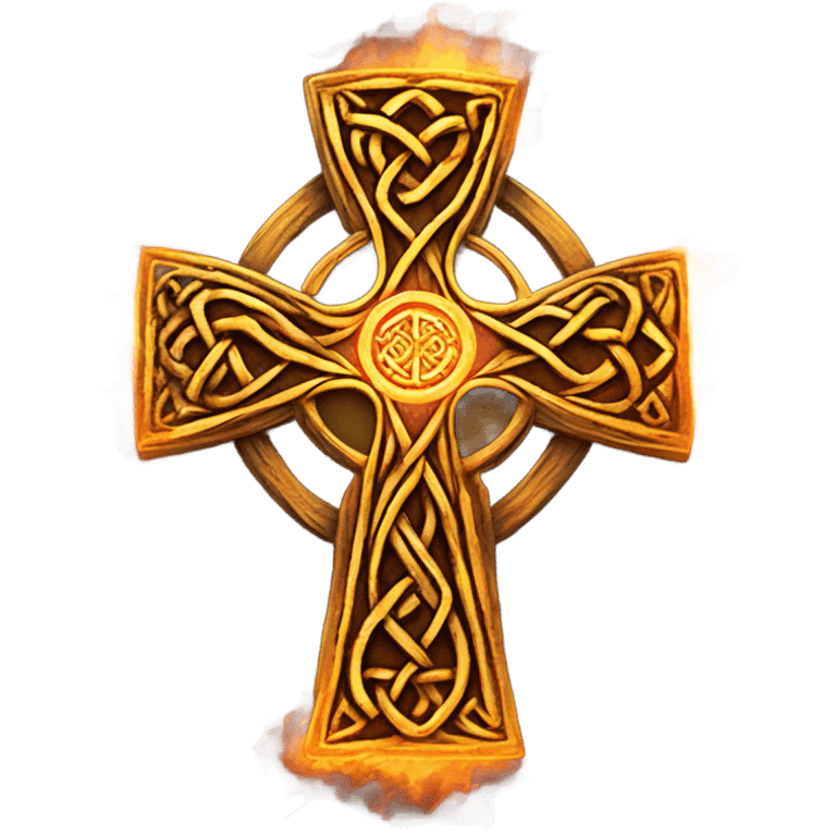 Celtic cross surrounded by the earth on fire  emoji