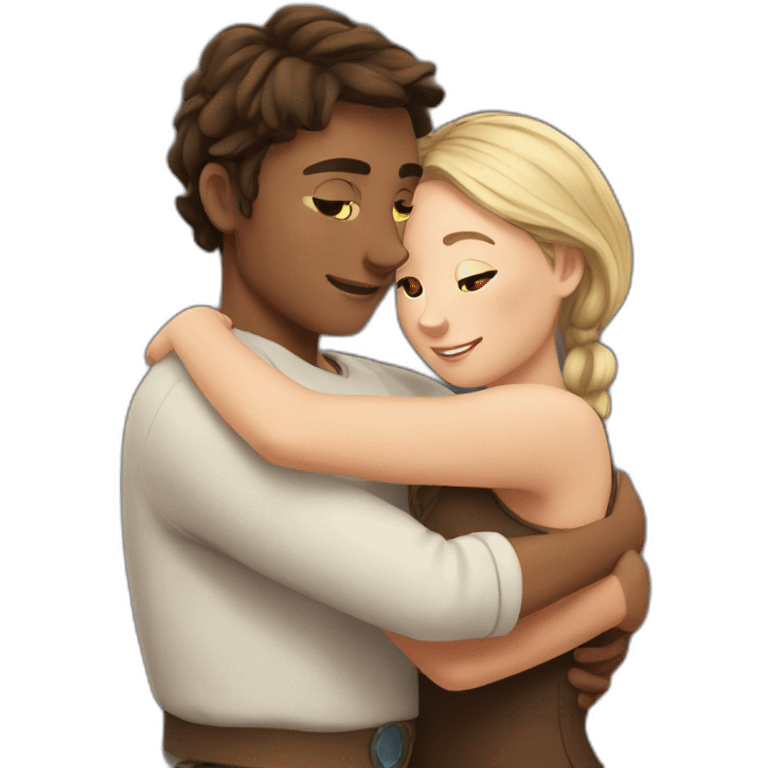 young metis Man and young white woman hug love emoji