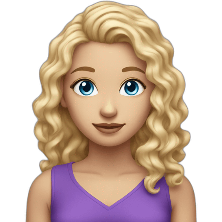 cute long curly blonde blue eyes caucasian woman purple top emoji