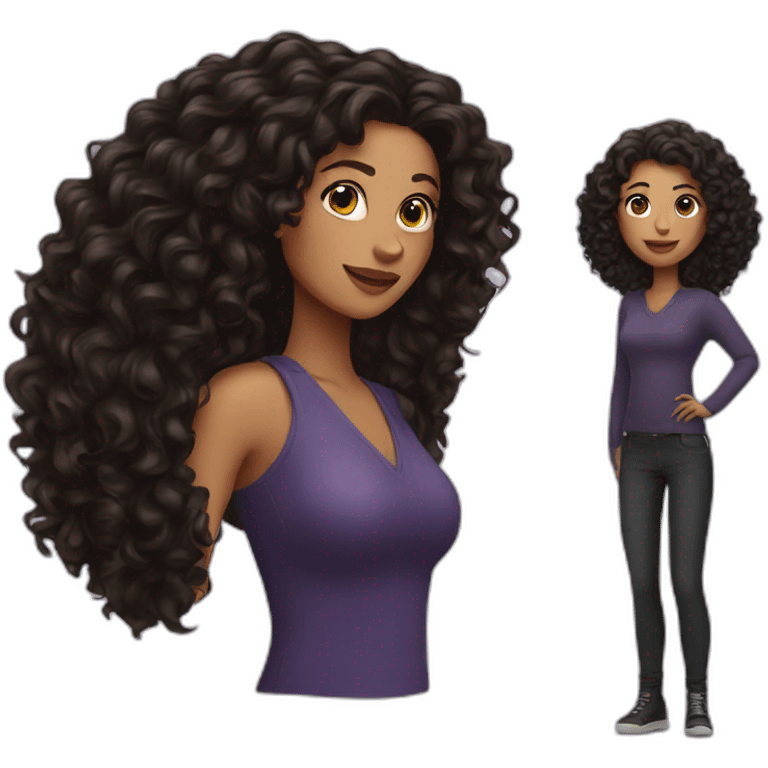 woman with long black curly woman emoji