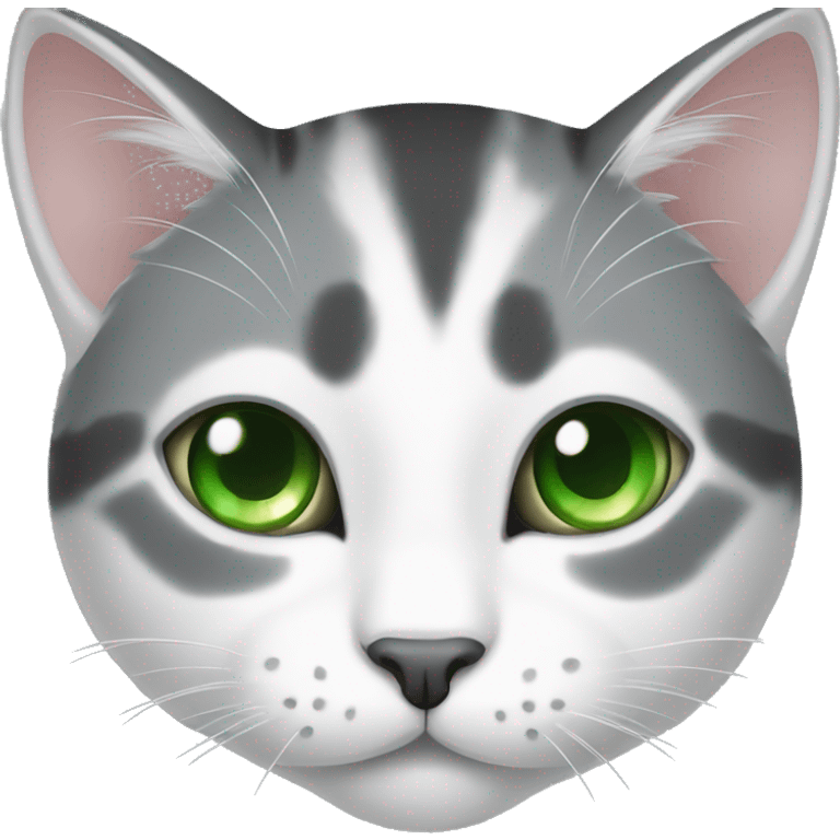 White and gray cat with green eyes emoji