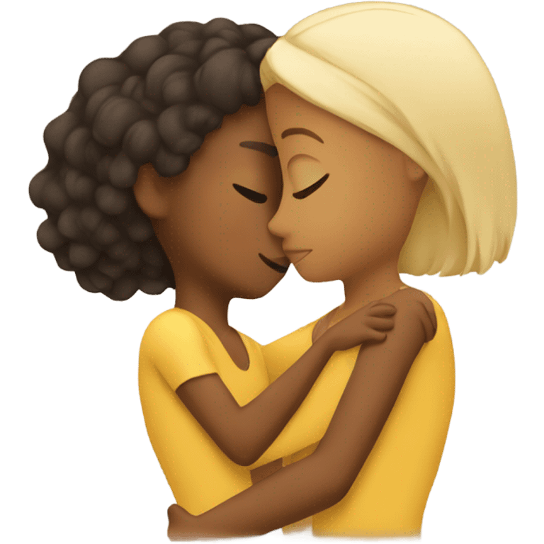 Brown girl hugs blonde  emoji