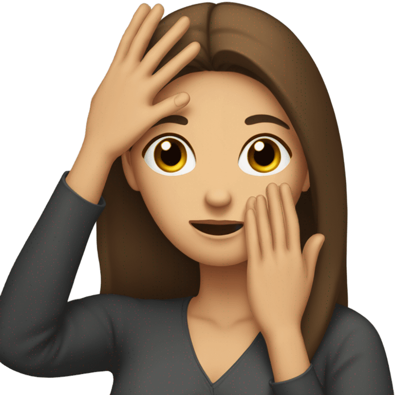 Woman with long brown hair doing face palm emoji