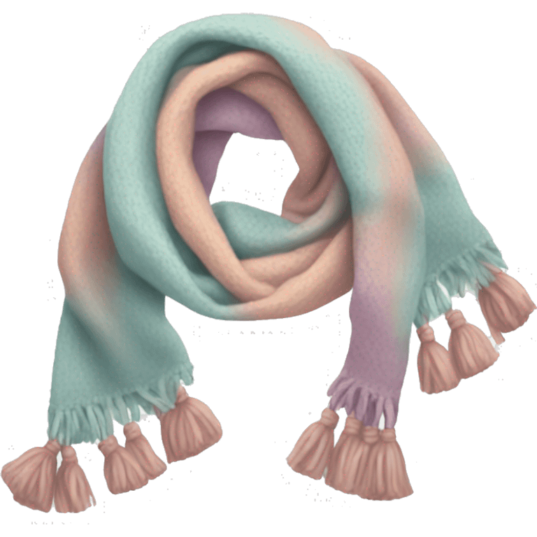 Scarf: pastel colors, with a cozy texture, and tassels on the ends of the scarf. emoji