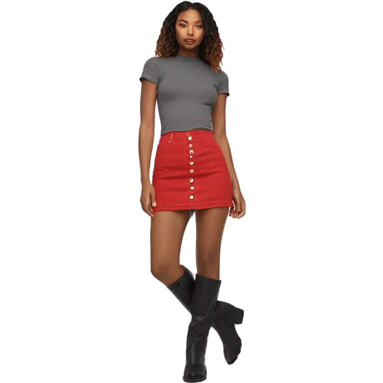 Realistic A-line high waisted red denim mini skirt, isolated emoji