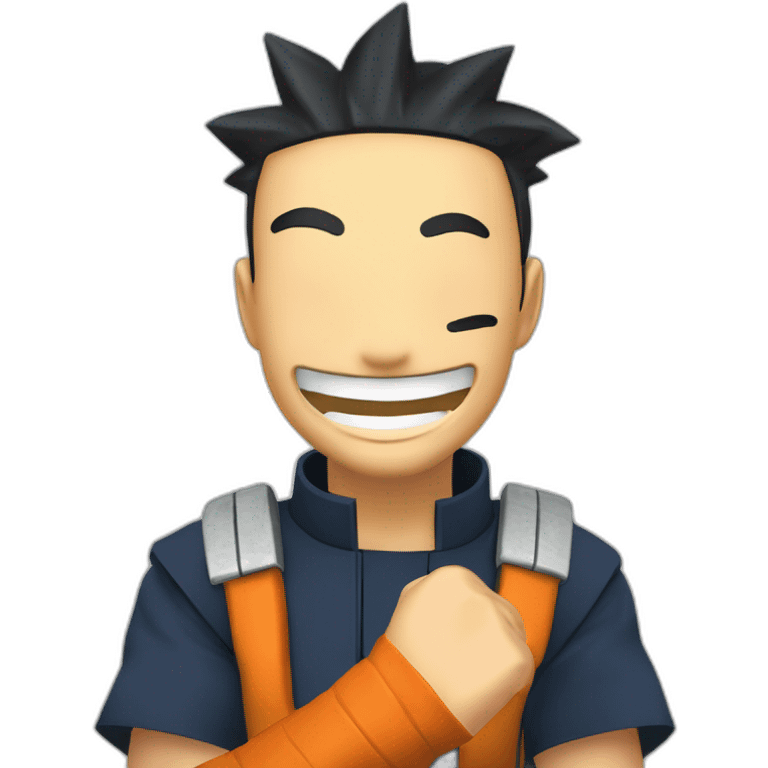 naruto festejando con una sonrisa enorme y brillante, saltando, alzando una mano, y haciendo un pulgar para arriba con la otra emoji