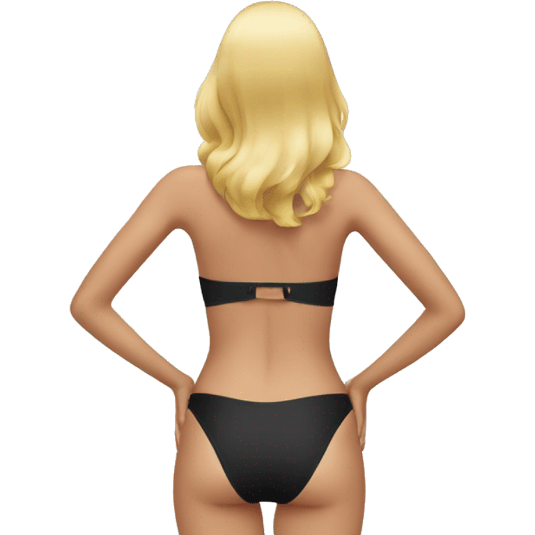 Blonde woman from behind. Black swimsuit  emoji