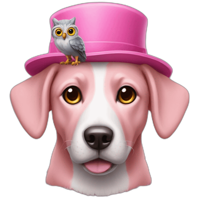 a pink dog with an owl on his head emoji