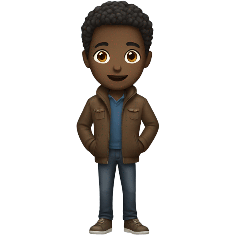 dark-skinned boy in brown jacket emoji