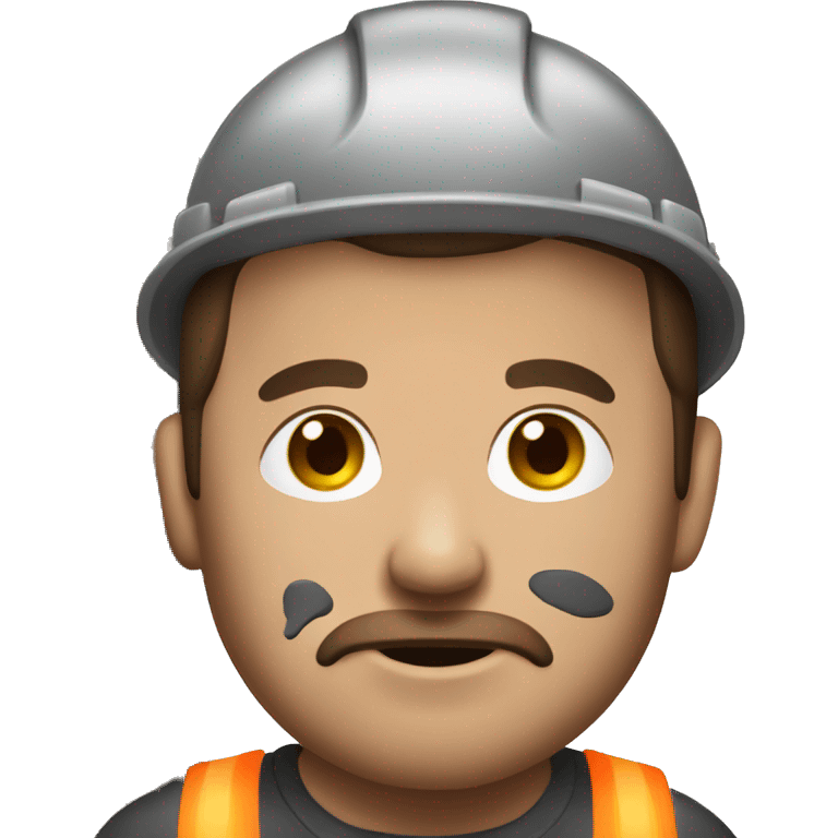 Brown haired construction men with charcoal on the face emoji