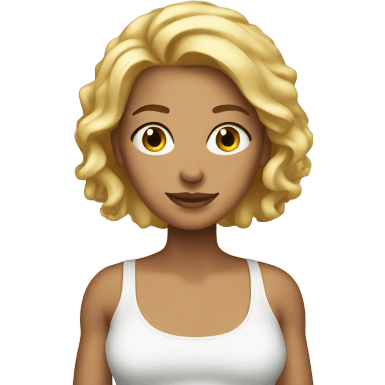 tanned female, blonde, freckles, white tank emoji