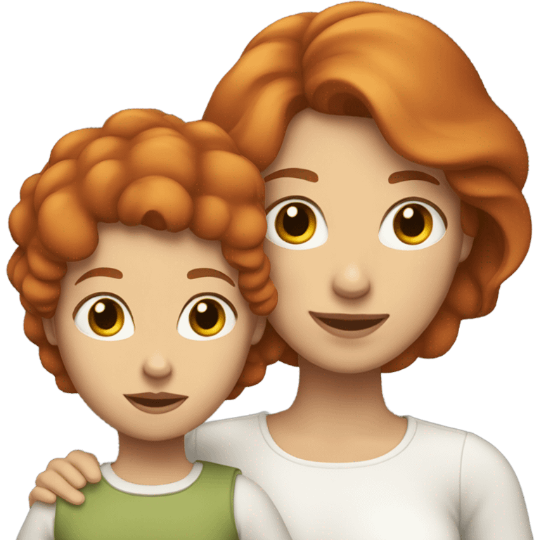 White Red hair mom holding white brown hair daughter emoji