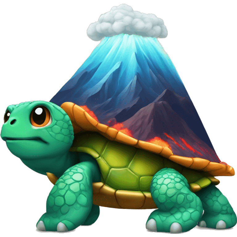 turtle with a volcano shell facing right in emoji art style emoji