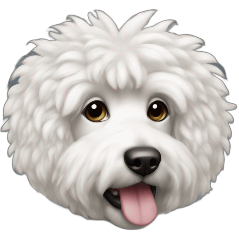 Caniche avec des poils blanc et noir qui tire la langue emoji