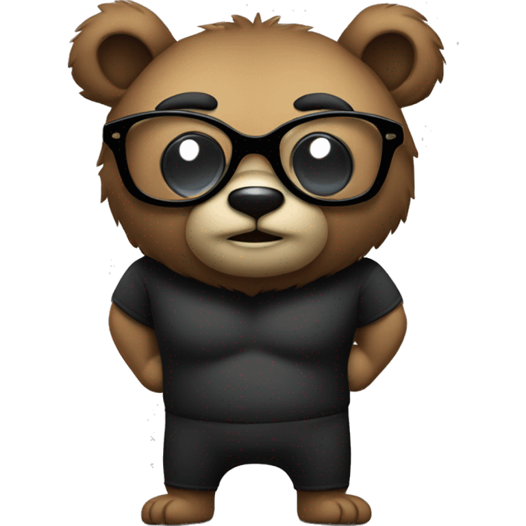 a moustachioed bear with muscular ,black square glasses full body emoji