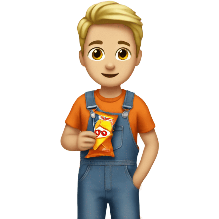 Boy in overalls eating Doritos  emoji