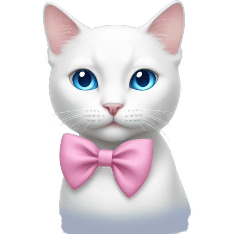 white cat with a pink bow and blue eyes emoji