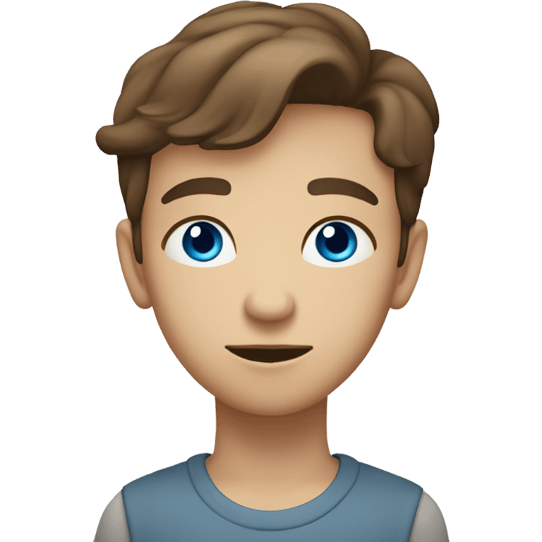 A light-skinned person with brown hair and blue eyes, in semi-profile, looking upward thoughtfully with one hand under their chin emoji