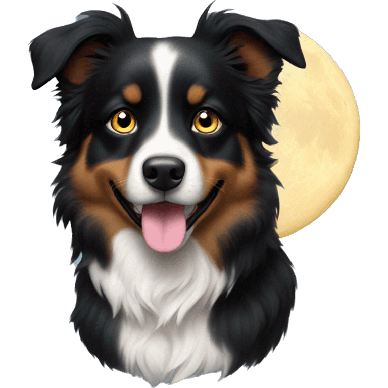 Small black australian shepherd dog moon emoji