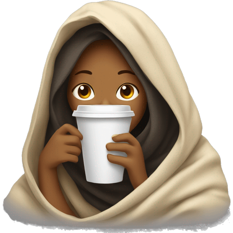 girl inside a blanket sipping cold coffee  emoji