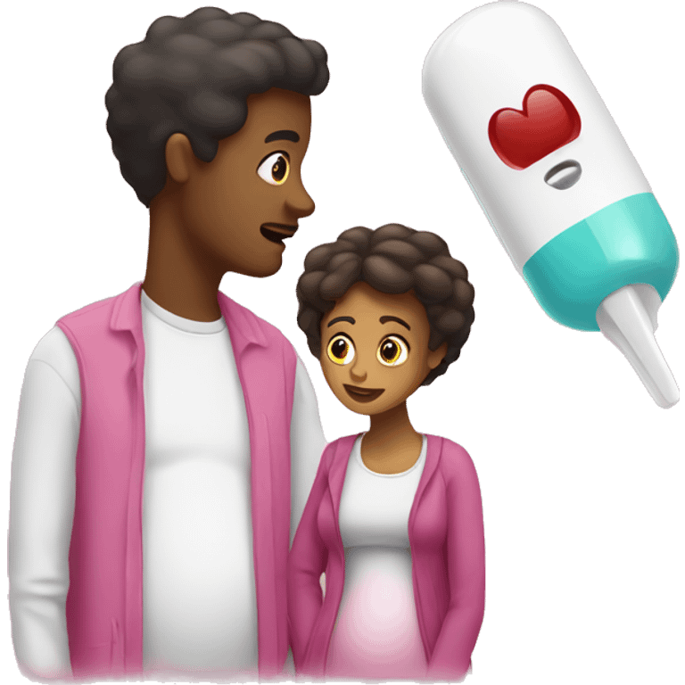 couple looking at pregnancy test emoji