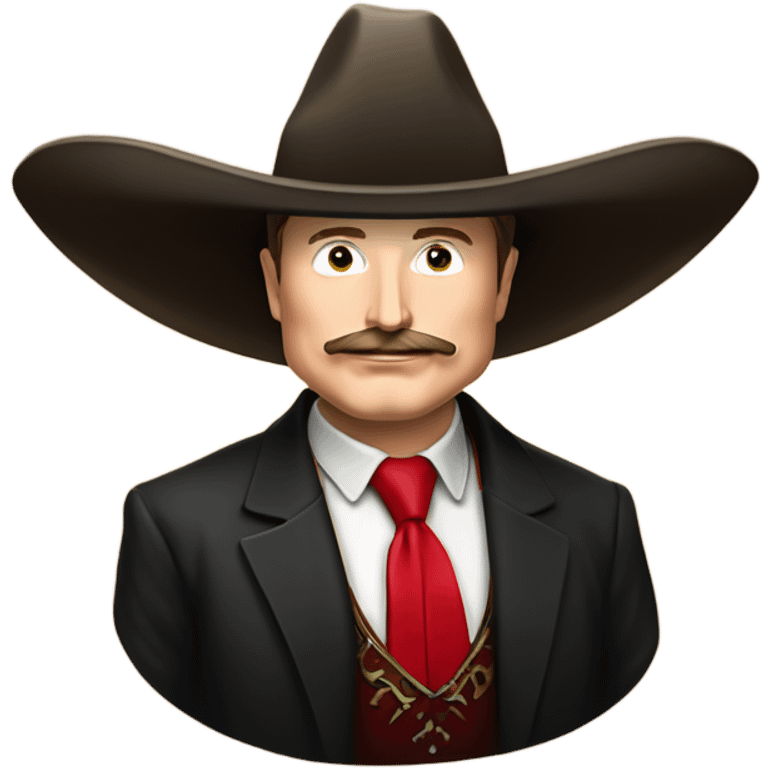  Elon musk with big mustache and black sombrero mexican hat and Tesla logo red shirt Tesla symbol coin emoji