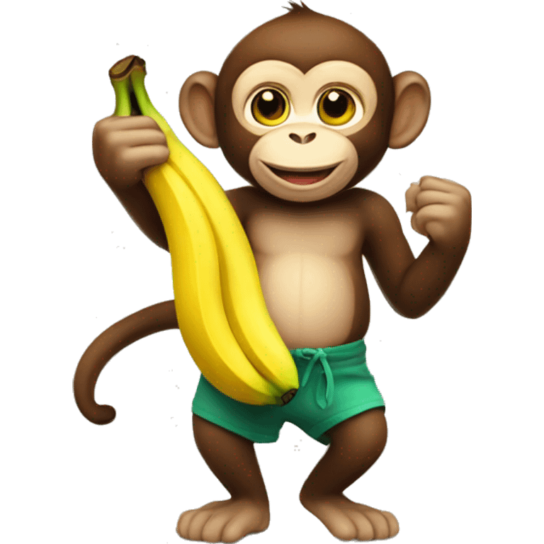 Cute Monkey with yellow banana on hand  emoji