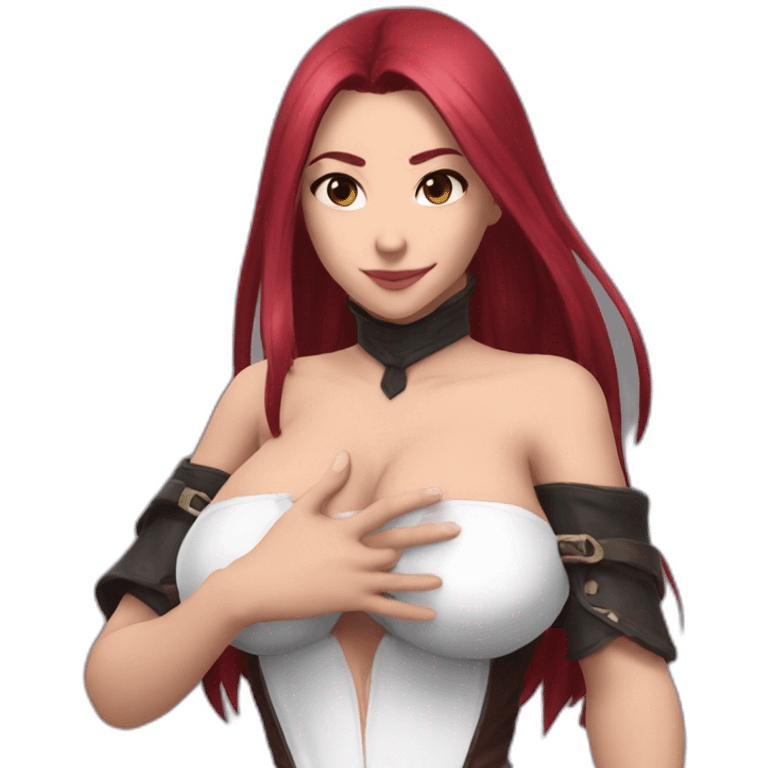 Katarina posing hand cover boobs sfw emoji