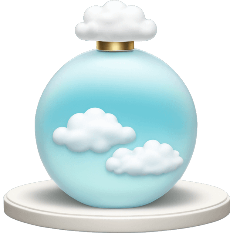 light blue round perfume bottle with large white cloud decoration at its base emoji