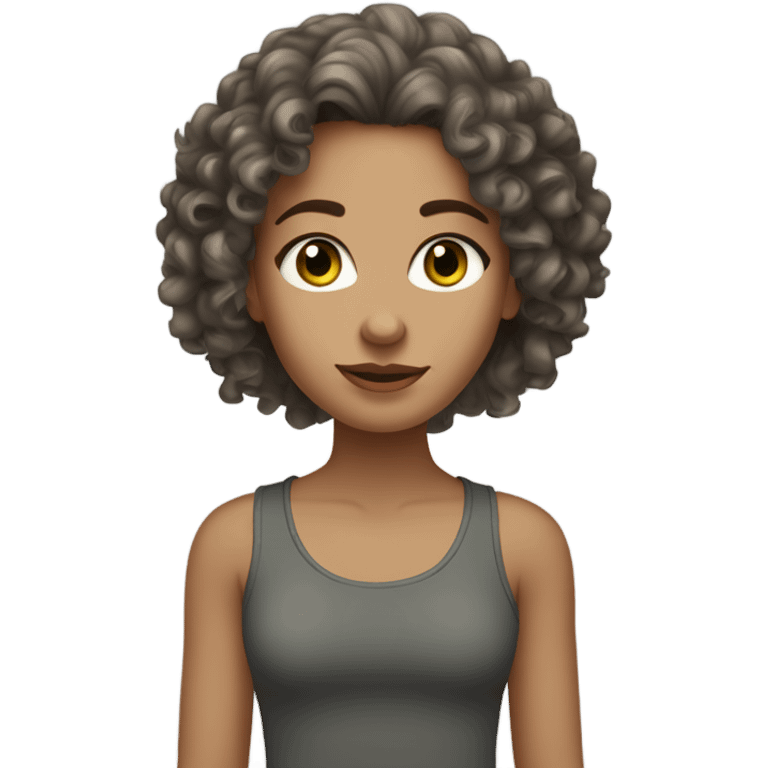 white Girl wearing dark, gray tank top, long curly hair that’s brown, gren eyes light skin emoji