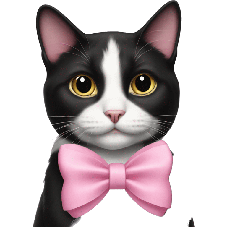 Tuxedo cat wearing pink bow emoji