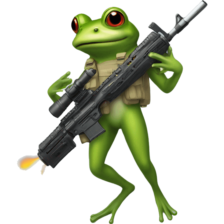 A frog with a ar 15 in a rocket  emoji