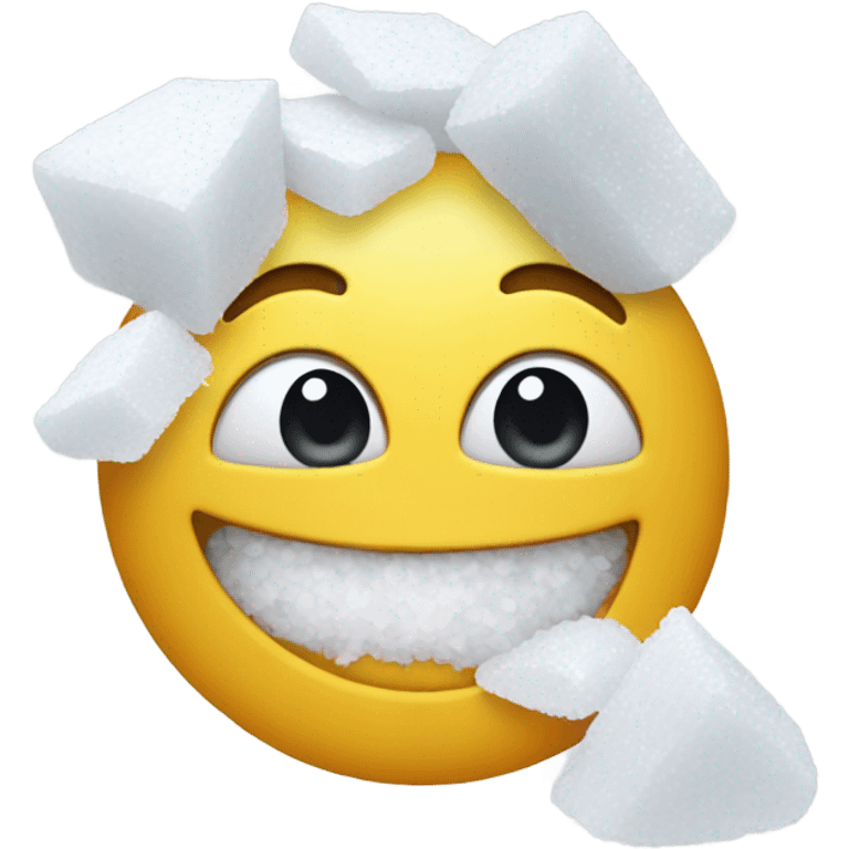 Happy face with a pile of salt in mouth emoji