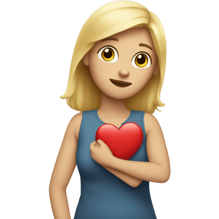 Blonde Mother holds her heart in her arm emoji