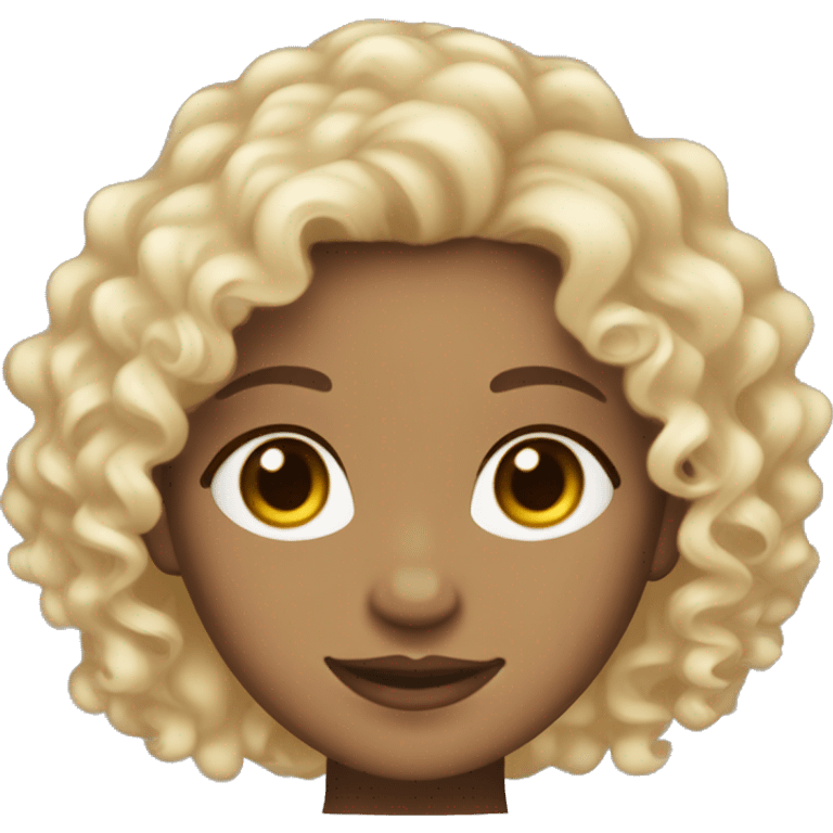 curly hair girl, medium to light  skin tone, in the middle hair part - medium length  emoji